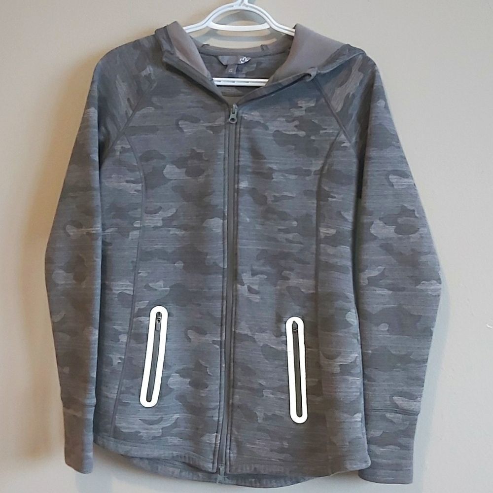 Camo Gray Zip Up Hoodie Reflective S